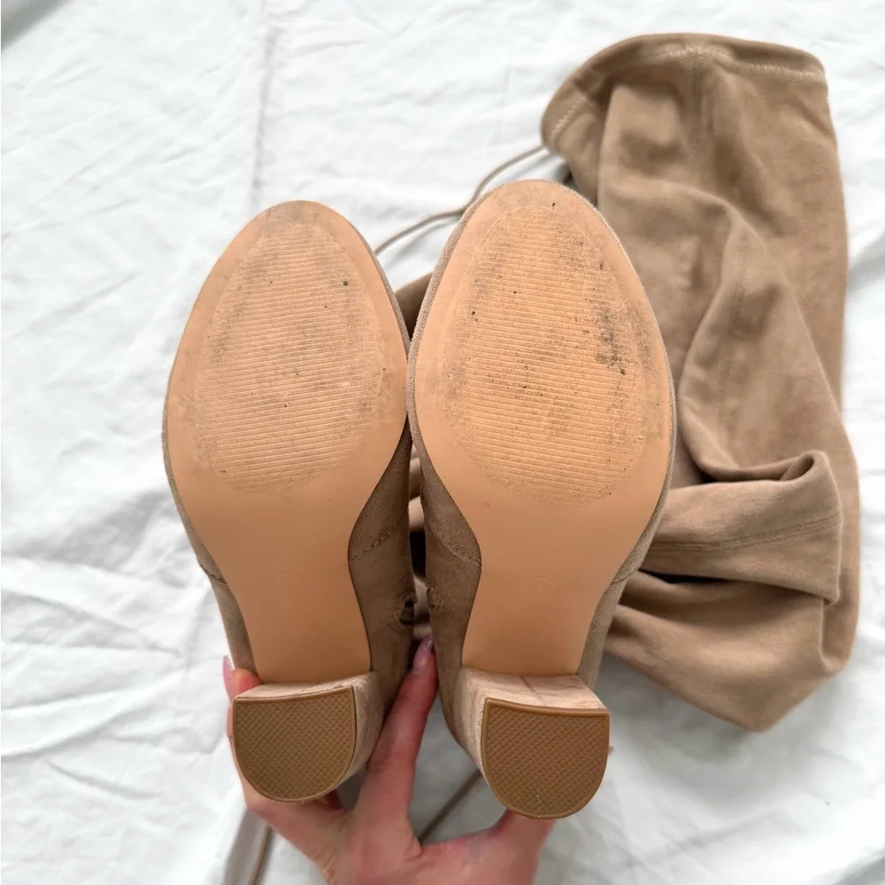 So Much Yes Light Nude Faux Suede Over the Knee Boots | Size 6 | Great Condition